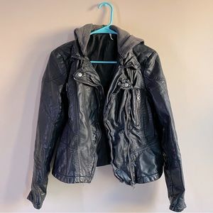 Free People boho moto leather jacket (w removable hoodie)